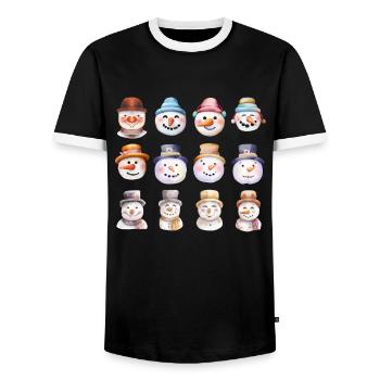 Snowman Faces - Men's Ringer Shirt - black/white - Front - AI Model Female 172 light (172cm) & AI Model Male 178 light (178cm)