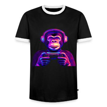 Jeu de singe Gamer - T-shirt contrasté Homme - noir/blanc - Devant - AI Model Female 172 light (172cm) & AI Model Male 178 light (178cm)