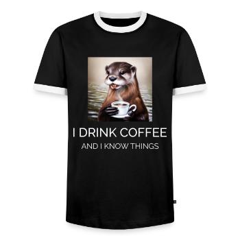 I drink coffee and I know things otter - Men's Ringer Shirt - black/white - Front - AI Model Female 172 light (172cm) & AI Model Male 178 light (178cm)