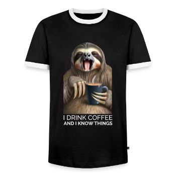 Sloth coffee saying - Men's Ringer Shirt - black/white - Front - AI Model Female 172 light (172cm) & AI Model Male 178 light (178cm)
