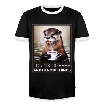 Otter Ich trinke Kaffee und weiß Bescheid - Männer Kontrast-T-Shirt - Schwarz/Weiß - Vorne - AI Model Female 172 light (172cm) & AI Model Male 178 light (178cm)