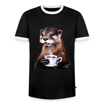 Otter Kaffee - Männer Kontrast-T-Shirt - Schwarz/Weiß - Vorne - AI Model Female 172 light (172cm) & AI Model Male 178 light (178cm)