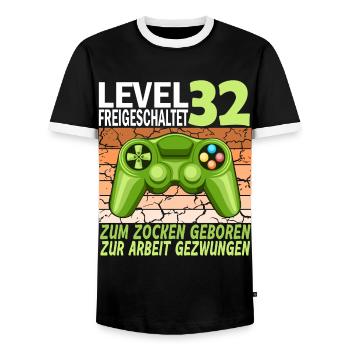 32. Geburtstag Gamer zur Arbeit gezwungen - Männer Kontrast-T-Shirt - Schwarz/Weiß - Vorne - AI Model Female 172 light (172cm) & AI Model Male 178 light (178cm)