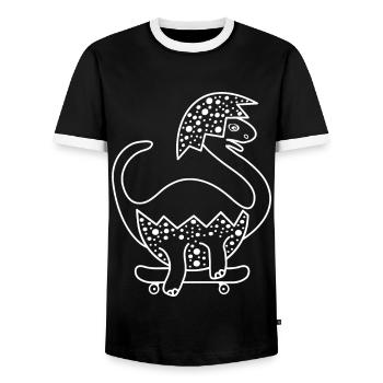 Dinosaurier Baby auf dem Skateboard beim Skaten! - Männer Kontrast-T-Shirt - Schwarz/Weiß - Vorne - AI Model Female 172 light (172cm) & AI Model Male 178 light (178cm)