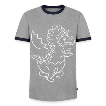 Triceratops Dinosaur Baby on the skateboard. - Men's Ringer Shirt - grey/navy  - Front - AI Model Female 172 light (172cm) & AI Model Male 178 light (178cm)