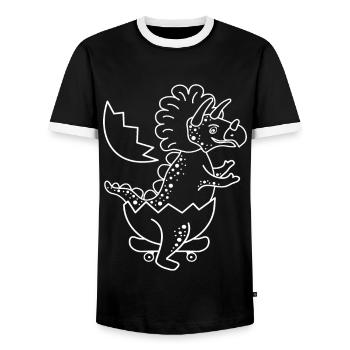 Triceratops Dinosaur Baby sur le skateboard. - T-shirt contrasté Homme - noir/blanc - Devant - AI Model Female 172 light (172cm) & AI Model Male 178 light (178cm)