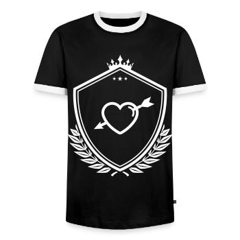 Heart Coat of Arms arrow - Men's Ringer Shirt - black/white - Front - AI Model Female 172 light (172cm) & AI Model Male 178 light (178cm)