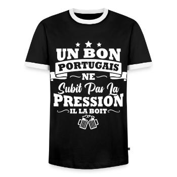 Homme Portugais boit la pression bière apéro - T-shirt contrasté Homme - noir/blanc - Devant - AI Model Female 172 light (172cm) & AI Model Male 178 light (178cm)