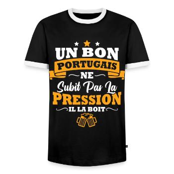 Homme Portugais boit la pression bière apéro - T-shirt contrasté Homme - noir/blanc - Devant - AI Model Female 172 light (172cm) & AI Model Male 178 light (178cm)