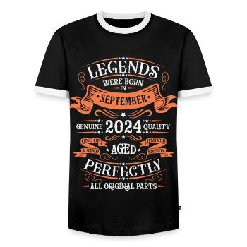 Anniversaire septembre 2024 Année de naissance - T-shirt contrasté Homme - noir/blanc - Devant - AI Model Female 172 light (172cm) & AI Model Male 178 light (178cm)