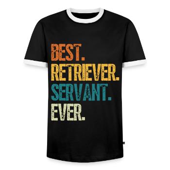 Best Retriever Dog Servant Ever Distressed Retro - Men's Ringer Shirt - black/white - Front - AI Model Female 172 light (172cm) & AI Model Male 178 light (178cm)