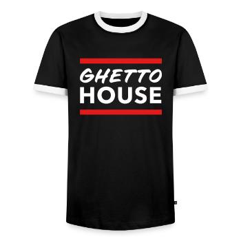 Ghetto House Music Minimalistisch Booty House - Männer Kontrast-T-Shirt - Schwarz/Weiß - Vorne - AI Model Female 172 light (172cm) & AI Model Male 178 light (178cm)