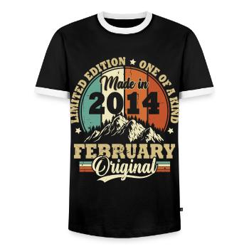 Cadeau D'anniversaire Février 2014 Vintage Rétro - T-shirt contrasté Homme - noir/blanc - Devant - AI Model Female 172 light (172cm) & AI Model Male 178 light (178cm)