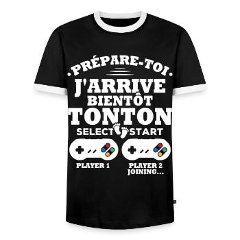 Prépare-toi j'arrive bientôt Tonton Humour Cadeau - T-shirt contrasté Homme - noir/blanc - Devant - AI Model Female 172 light (172cm) & AI Model Male 178 light (178cm)