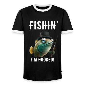 Vintage Fish Fishin - Lustiger Angelfischer - Männer Kontrast-T-Shirt - Schwarz/Weiß - Vorne - AI Model Female 172 light (172cm) & AI Model Male 178 light (178cm)