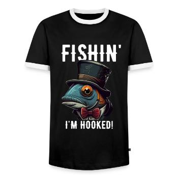 Vintage Fishin I'm Hooked - Lustiges Angeln - Männer Kontrast-T-Shirt - Schwarz/Weiß - Vorne - AI Model Female 172 light (172cm) & AI Model Male 178 light (178cm)
