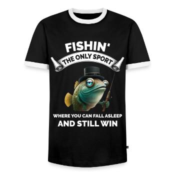 Retro Fishing Funny - Men's Ringer Shirt - black/white - Front - AI Model Female 172 light (172cm) & AI Model Male 178 light (178cm)