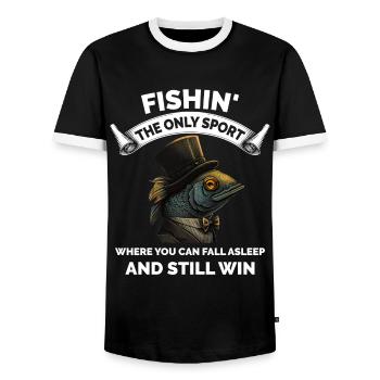 Lustiger Angelfischer - Männer Kontrast-T-Shirt - Schwarz/Weiß - Vorne - AI Model Female 172 light (172cm) & AI Model Male 178 light (178cm)