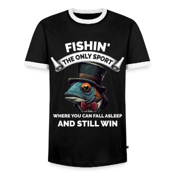 Retro Fishing Funny - Men's Ringer Shirt - black/white - Front - AI Model Female 172 light (172cm) & AI Model Male 178 light (178cm)