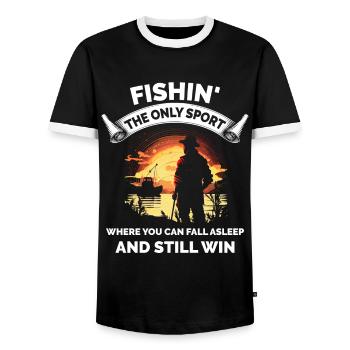 Lustiger Angelfischer - Männer Kontrast-T-Shirt - Schwarz/Weiß - Vorne - AI Model Female 172 light (172cm) & AI Model Male 178 light (178cm)