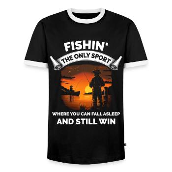 Retro Fishing Funny - Men's Ringer Shirt - black/white - Front - AI Model Female 172 light (172cm) & AI Model Male 178 light (178cm)
