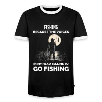 Retro Fishing Funny - Men's Ringer Shirt - black/white - Front - AI Model Female 172 light (172cm) & AI Model Male 178 light (178cm)