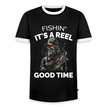 Fishin its a reel good time - Fisch - Männer Kontrast-T-Shirt - Schwarz/Weiß - Vorne - AI Model Female 172 light (172cm) & AI Model Male 178 light (178cm)