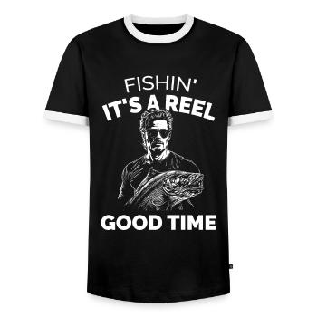 Fishin ist eine gute Zeit - Männer Kontrast-T-Shirt - Schwarz/Weiß - Vorne - AI Model Female 172 light (172cm) & AI Model Male 178 light (178cm)