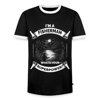Lustiger Opa Papa Angelfischer - Männer Kontrast-T-Shirt - Schwarz/Weiß - Vorne - AI Model Female 172 light (172cm) & AI Model Male 178 light (178cm)