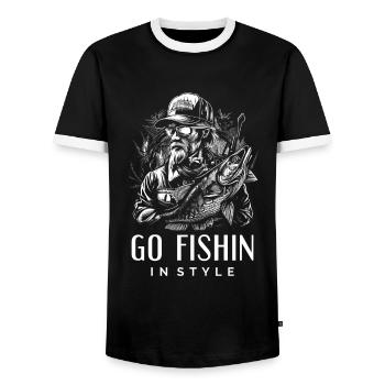 Allez pêcher avec style - Funny Fishing - T-shirt contrasté Homme - noir/blanc - Devant - AI Model Female 172 light (172cm) & AI Model Male 178 light (178cm)