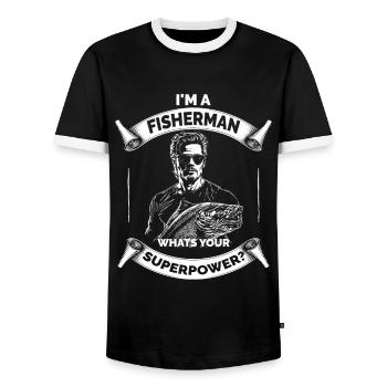Drôle grand-père papa pêche en disant vieux pêcheur - T-shirt contrasté Homme - noir/blanc - Devant - AI Model Female 172 light (172cm) & AI Model Male 178 light (178cm)