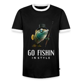 Go Fishin in Style - Funny Fisherman - Men's Ringer Shirt - black/white - Front - AI Model Female 172 light (172cm) & AI Model Male 178 light (178cm)