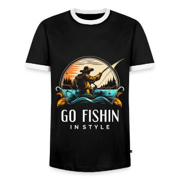 Gehen Sie stilvoll angeln - Männer Kontrast-T-Shirt - Schwarz/Weiß - Vorne - AI Model Female 172 light (172cm) & AI Model Male 178 light (178cm)