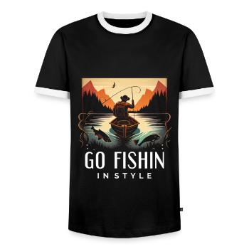 Allez pêcher avec style - Funny Fishing - T-shirt contrasté Homme - noir/blanc - Devant - AI Model Female 172 light (172cm) & AI Model Male 178 light (178cm)