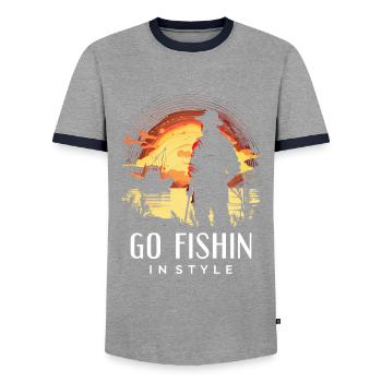 Allez pêcher avec style - T-shirt contrasté Homme - gris/marine  - Devant - AI Model Female 172 light (172cm) & AI Model Male 178 light (178cm)