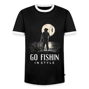 Gehen Sie stilvoll angeln - Männer Kontrast-T-Shirt - Schwarz/Weiß - Vorne - AI Model Female 172 light (172cm) & AI Model Male 178 light (178cm)