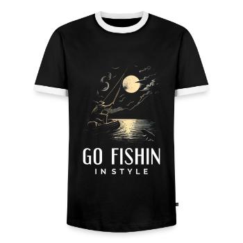 Allez pêcher avec style - T-shirt contrasté Homme - noir/blanc - Devant - AI Model Female 172 light (172cm) & AI Model Male 178 light (178cm)