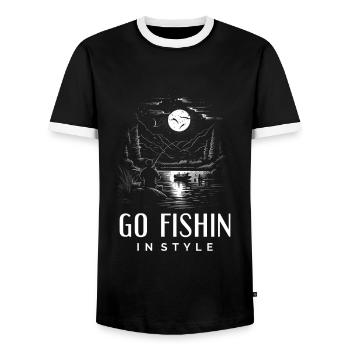 Retro Fishing - Go Fishin in Style - Männer Kontrast-T-Shirt - Schwarz/Weiß - Vorne - AI Model Female 172 light (172cm) & AI Model Male 178 light (178cm)