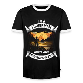 Im a Fisherman Whats Your Superpower - Men's Ringer Shirt - black/white - Front - AI Model Female 172 light (172cm) & AI Model Male 178 light (178cm)