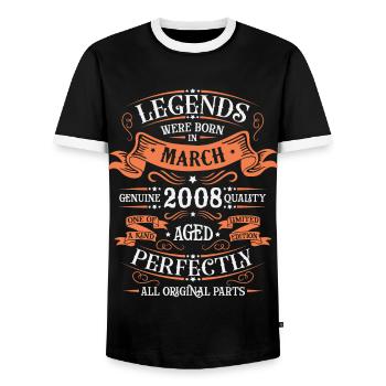 The legends were born in March 2008 gift - Men's Ringer Shirt - black/white - Front - AI Model Female 172 light (172cm) & AI Model Male 178 light (178cm)