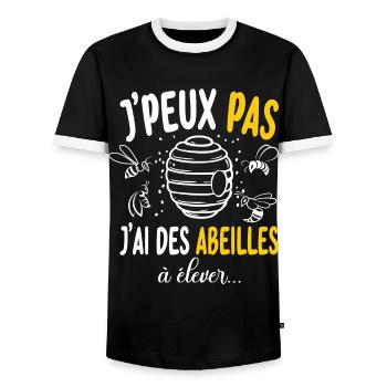 J'peux Pas J'Ai des Abeilles à élever Humoristique - T-shirt contrasté Homme - noir/blanc - Devant - AI Model Female 172 light (172cm) & AI Model Male 178 light (178cm)