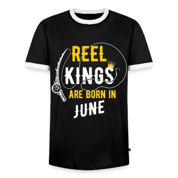 Les rois de la bobine sont nés en juin anniversaire de pêche - T-shirt contrasté Homme - noir/blanc - Devant - AI Model Female 172 light (172cm) & AI Model Male 178 light (178cm)