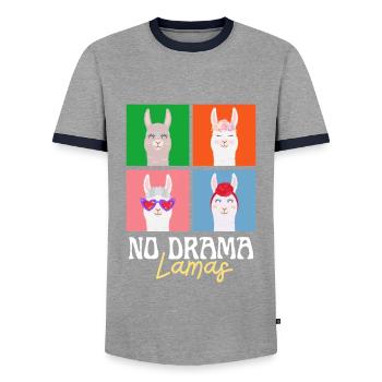 No Drama Lama - Men's Ringer Shirt - grey/navy  - Front - AI Model Female 172 light (172cm) & AI Model Male 178 light (178cm)