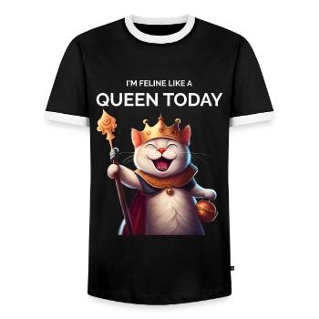 Cat Mom Cartoon Cat Crown Queen - Men's Ringer Shirt - black/white - Front - AI Model Female 172 light (172cm) & AI Model Male 178 light (178cm)