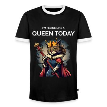Cat Mom Cartoon Queen Cat - Men's Ringer Shirt - black/white - Front - AI Model Female 172 light (172cm) & AI Model Male 178 light (178cm)