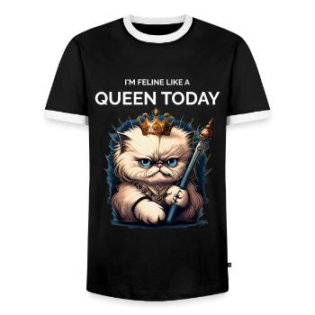 Cat Lover Cartoon Cat Queen - Men's Ringer Shirt - black/white - Front - AI Model Female 172 light (172cm) & AI Model Male 178 light (178cm)