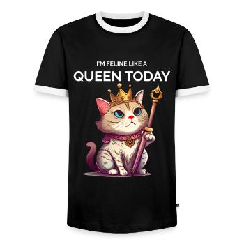 Cat Queen Royal Cat Kawaii Kitten - Men's Ringer Shirt - black/white - Front - AI Model Female 172 light (172cm) & AI Model Male 178 light (178cm)