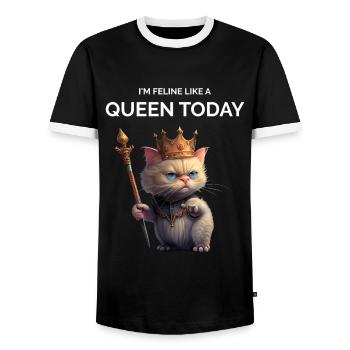 Cat Queen Funny Royal Cat - Men's Ringer Shirt - black/white - Front - AI Model Female 172 light (172cm) & AI Model Male 178 light (178cm)