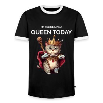 Cat Queen Royal Kawaii Kitten Cat - Men's Ringer Shirt - black/white - Front - AI Model Female 172 light (172cm) & AI Model Male 178 light (178cm)