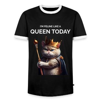 Cat Queen Royal Cat - Men's Ringer Shirt - black/white - Front - AI Model Female 172 light (172cm) & AI Model Male 178 light (178cm)